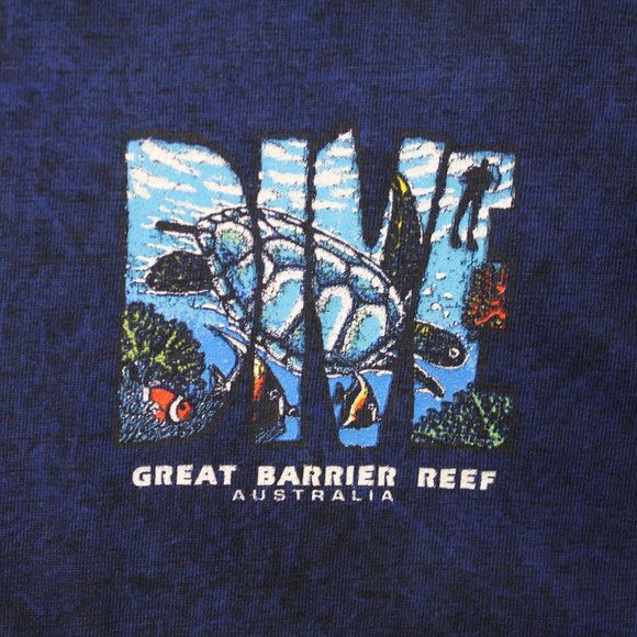 Great Barrier Reef Dive Australia Navy Blue Acid Wash T Shirt Top sz L - Picture 3 of 4